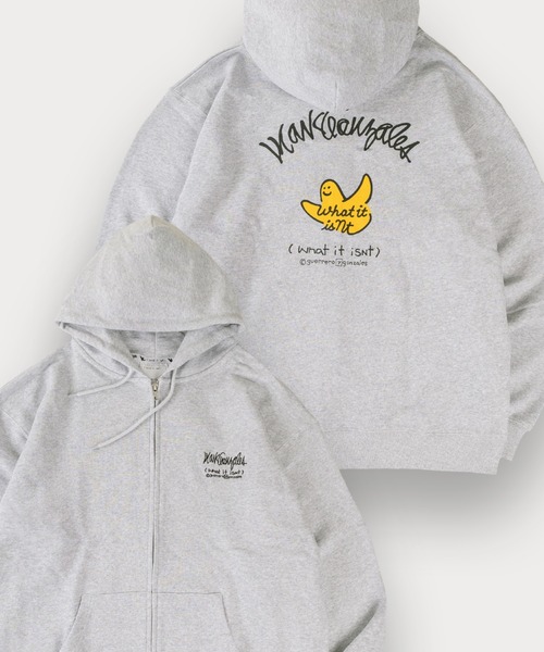 (What it isNt)ART BY MARKGONZALES(ワットイットイズント)の「【(What it isNt) ART BY MARK GONZALES/ワットイットイズント マークゴンザレス】ワンポイント刺繍 バックプリント フルジップ フーディー USAコットン使用(パーカー・メンズ・ブラック/グレー/オフホワイト/ネイビー・M/L/XL)」の3枚目の写真