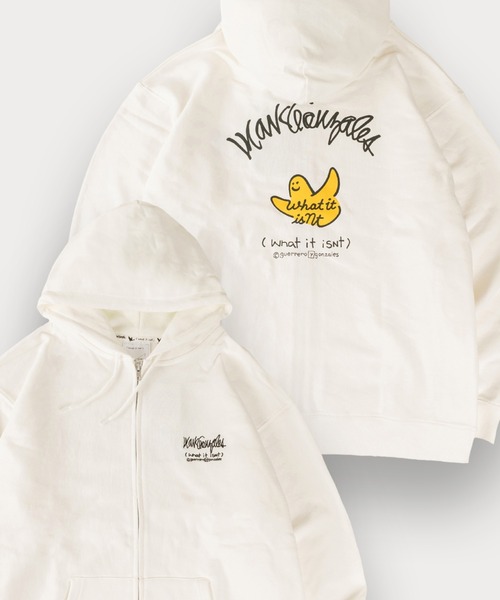 (What it isNt)ART BY MARKGONZALES(ワットイットイズント)の「【(What it isNt) ART BY MARK GONZALES/ワットイットイズント マークゴンザレス】ワンポイント刺繍 バックプリント フルジップ フーディー USAコットン使用(パーカー・メンズ・ブラック/グレー/オフホワイト/ネイビー・M/L/XL)」の1枚目の写真