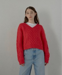 MINERTE | 【MINERTE】cropped vneck cable knit pullover / クロップドケーブル編みニット(ニット/セーター)