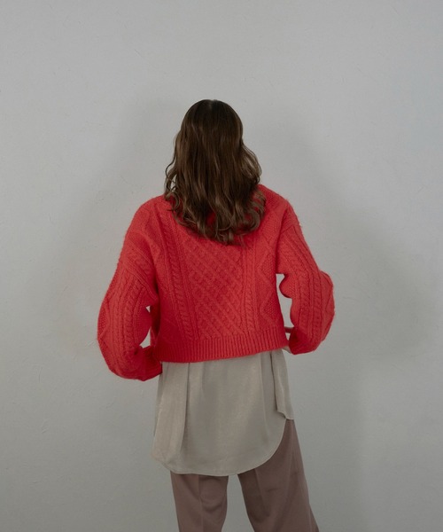 ニット セーター 「MINERTE」cropped vneck cable knit pullover / クロップドケーブル編みニット レディース セール】【MINERTE】cropped vneck cable knit pullover