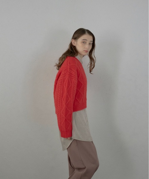 セール】【MINERTE】cropped vneck cable knit pullover