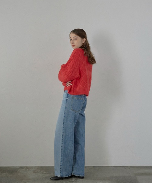 ニット セーター 「MINERTE」cropped vneck cable knit pullover / クロップドケーブル編みニット レディース MINERTE ニット セーター 「MINERTE」cropped vneck cable knit