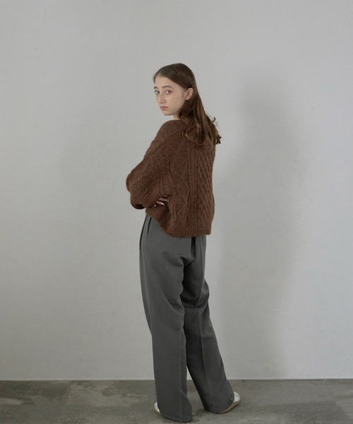ニット セーター 「MINERTE」cropped vneck cable knit pullover / クロップドケーブル編みニット レディース セール】【MINERTE】cropped vneck cable knit pullover