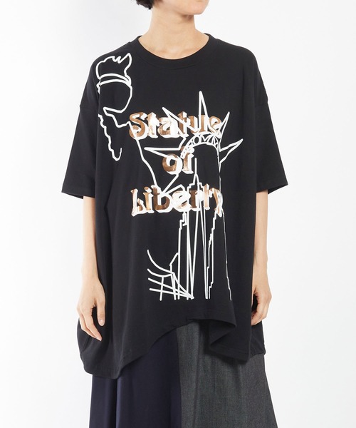 1282 gomme ゴム Vネック フレアシルエット 異素材 ゴッホＴシャツ シアーニット ロゴ Tシャツ（12-76KG10-204）｜コムサイズム