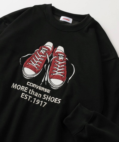 CONVERSE(コンバース)の「【CONVERSE/コンバース】ブランドネーム刺繍 ハイカットスニーカー サガラ刺繍 裏シャギー クルーネック スウェット/トレーナー/プルオーバー(スウェット・レディース・ブラック/ベージュ/ホワイト/ブルー/ライトパープル/ベージュ系その他/オートミール/ブラック系その他・M/L)」の4枚目の写真