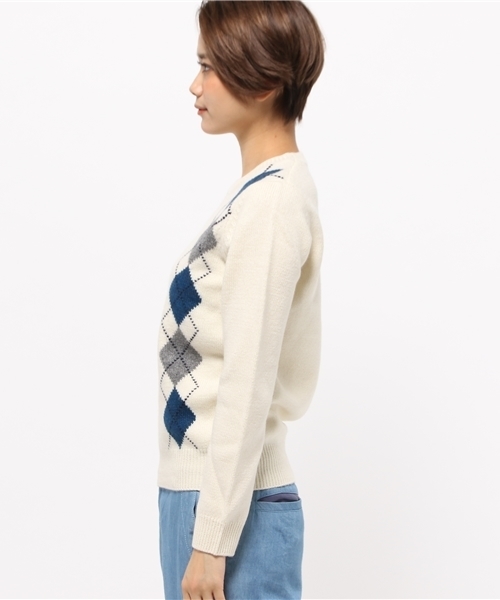 OUTLET（アウトレット）の「【Sheta】アーガイルプルオーバー（ニット/セーター・レディース・オフホワイト/ネイビー・FREE）」の4枚目の写真