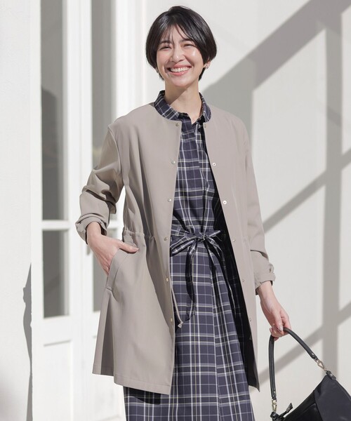 セール】【洗える・撥水】ドライツイルストレッチ ノーカラー コート