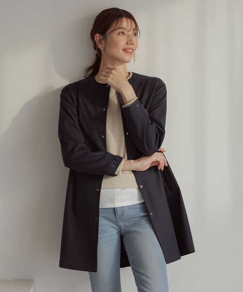 J.PRESS(ジェイプレス)の「【洗える・撥水】ドライツイルストレッチ ノーカラー コート(ノーカラーコート・レディース・ベージュ系/ブラウン系/ネイビー系・T15/T13)」の5枚目の写真