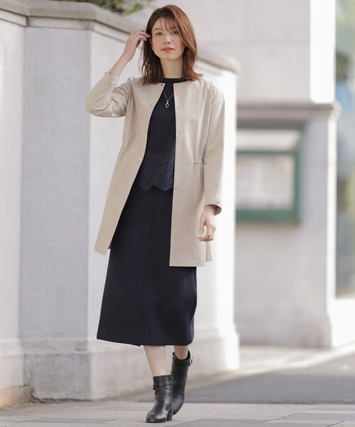 J.PRESS(ジェイプレス)の「【洗える・撥水】ドライツイルストレッチ ノーカラー コート(ノーカラーコート・レディース・ベージュ系/ブラウン系/ネイビー系・T15/T13)」の7枚目の写真
