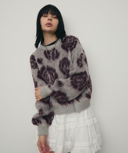 URU 19AW キッドモヘア ニット セーター グレー URU 19AW キッドモヘア ニット セーター グレー シースルーモヘア