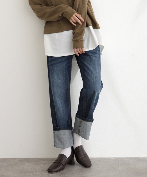 ElegChic(エレグシック)の「スリムストレートデニムパンツ(デニムパンツ・レディース・ネイビー/ブルー/ネイビー系・M/L/XL/XXL/4L)」の1枚目の写真