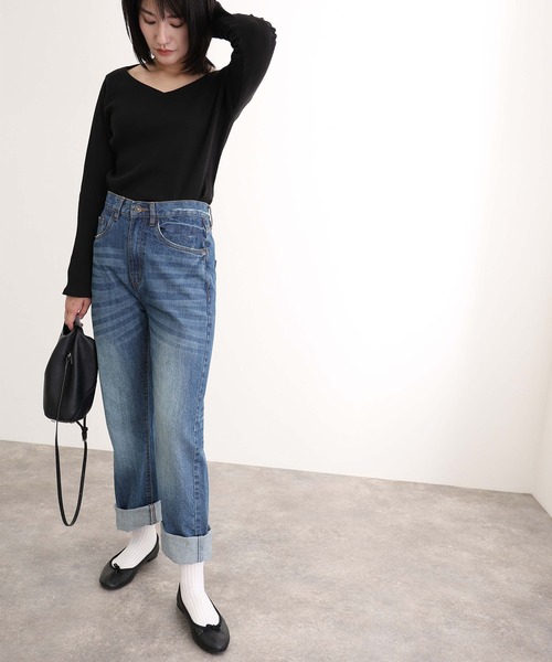 ElegChic(エレグシック)の「スリムストレートデニムパンツ(デニムパンツ・レディース・ネイビー/ブルー/ネイビー系・M/L/XL/XXL/4L)」の4枚目の写真
