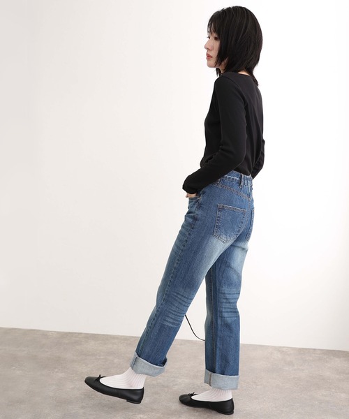 ElegChic(エレグシック)の「スリムストレートデニムパンツ(デニムパンツ・レディース・ネイビー/ブルー/ネイビー系・M/L/XL/XXL/4L)」の6枚目の写真