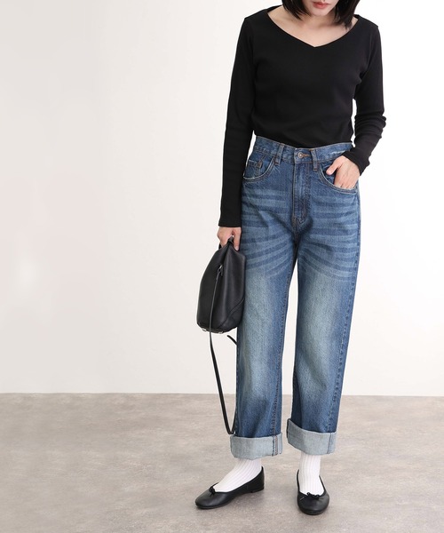ElegChic(エレグシック)の「スリムストレートデニムパンツ(デニムパンツ・レディース・ネイビー/ブルー/ネイビー系・M/L/XL/XXL/4L)」の7枚目の写真