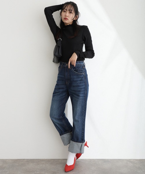 ElegChic(エレグシック)の「スリムストレートデニムパンツ(デニムパンツ・レディース・ネイビー/ブルー/ネイビー系・M/L/XL/XXL/4L)」の8枚目の写真