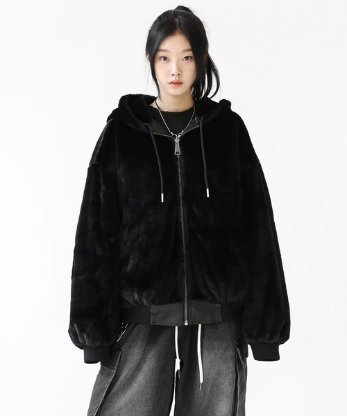 フェイクレザー＆ファー リバーシブルジャケット フェイクファー