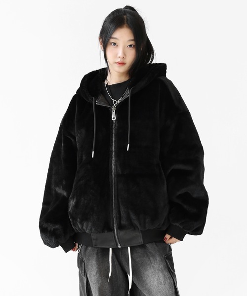 フェイクレザー＆ファー リバーシブルジャケット フェイクファー