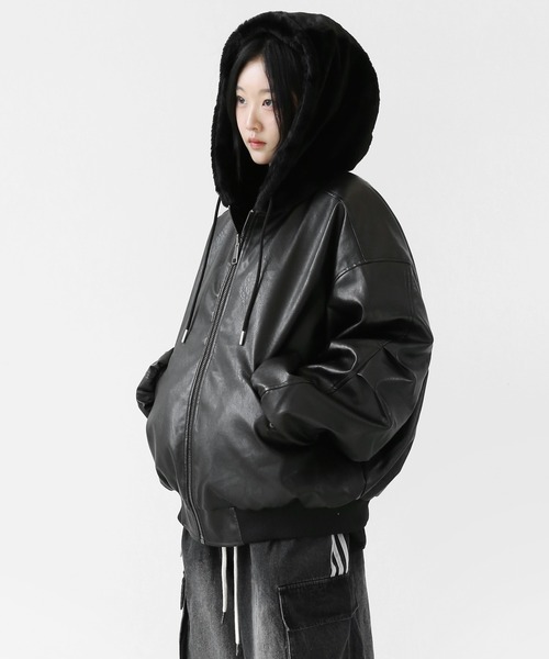 フェイクレザー＆ファー リバーシブルジャケット フェイクファー