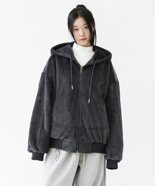 フェイクレザー＆ファー リバーシブルジャケット フェイクファー