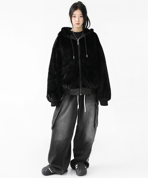 フェイクレザー＆ファー リバーシブルジャケット フェイクファー