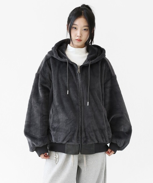 フェイクレザー＆ファー リバーシブルジャケット フェイクファー