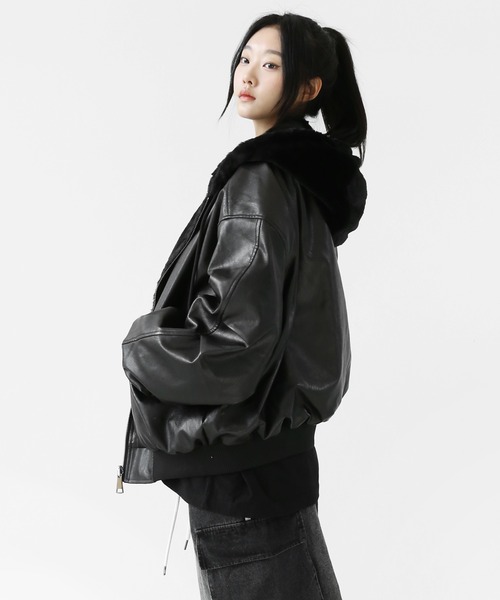 フェイクレザー＆ファー リバーシブルジャケット フェイクファー