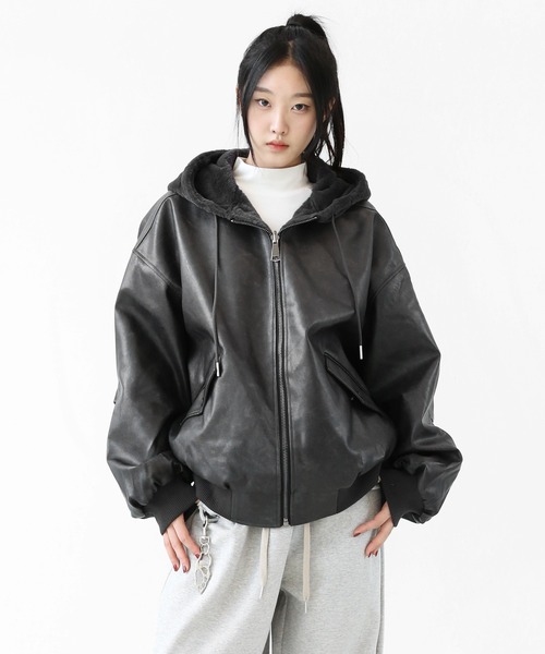 フェイクレザー＆ファー リバーシブルジャケット フェイクファー