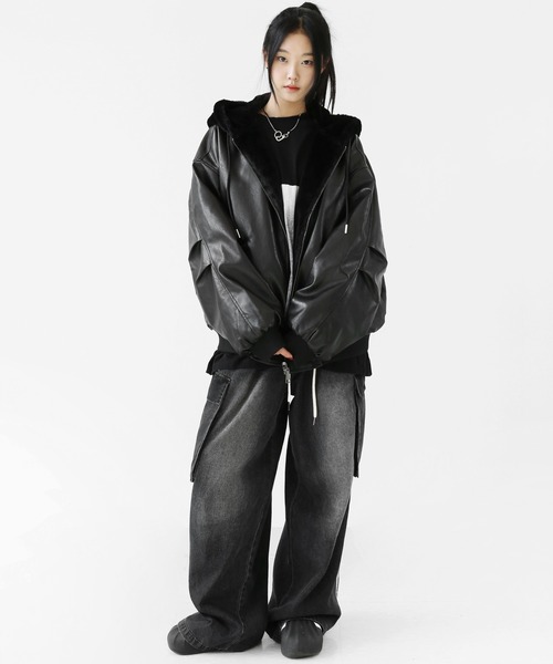 フェイクレザー＆ファー リバーシブルジャケット フェイクファー