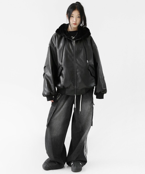 フェイクレザー＆ファー リバーシブルジャケット フェイクファー