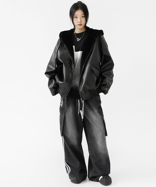 フェイクレザー＆ファー リバーシブルジャケット フェイクファー