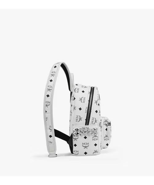 MCM リュック バックパック ホワイト×ブラックスタッズ エムシーエムバックパック サイドスタッズ 白/黒 レディース リュック