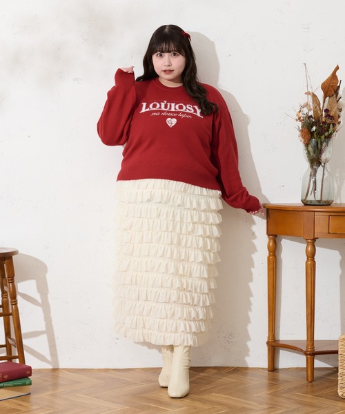 Louiosy(ルオシー)の「【大きいサイズ】ジャガードロゴニットプルオーバー(ニット/セーター・レディース・ライトブルー/レッド・X-LARGE/3L/4L)」の9枚目の写真
