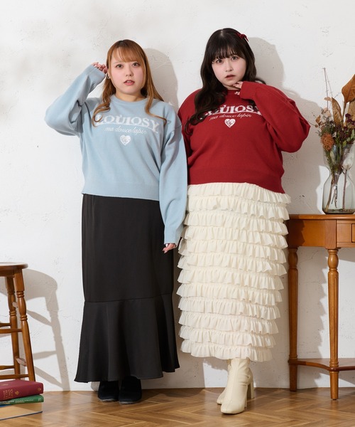Louiosy(ルオシー)の「【大きいサイズ】ジャガードロゴニットプルオーバー(ニット/セーター・レディース・ライトブルー/レッド・X-LARGE/3L/4L)」の7枚目の写真