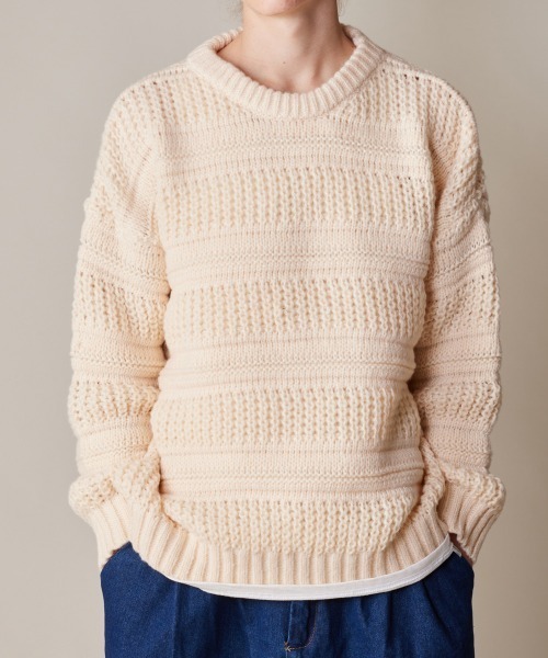 rehacer（レアセル）の「R. : Cable Texture L/S Crew Knit（ニット/セーター・メンズ・イエロー/ブラック/アイボリー・X-LARGE/LARGE/MEDIUM）」の2枚目の写真