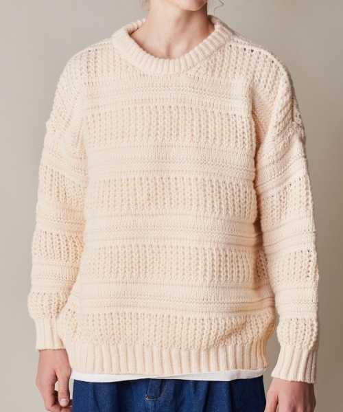 rehacer（レアセル）の「R. : Cable Texture L/S Crew Knit（ニット/セーター・メンズ・イエロー/ブラック/アイボリー・X-LARGE/LARGE/MEDIUM）」の5枚目の写真