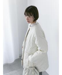 Samansa Mos2 blue | ボア×キルトリバーシブルコート(ブルゾン)