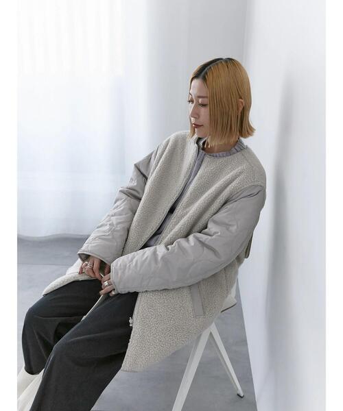 Samansa Mos2 blue（サマンサモスモスブルー）の「ボア×キルトリバーシブルコート（ブルゾン・レディース・グレー/ブラック/キナリ・F）」の15枚目の写真