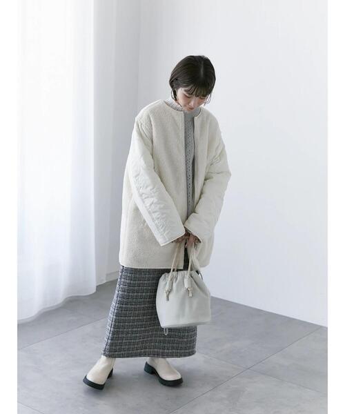 Samansa Mos2 blue（サマンサモスモスブルー）の「ボア×キルトリバーシブルコート（ブルゾン・レディース・グレー/ブラック/キナリ・F）」の4枚目の写真