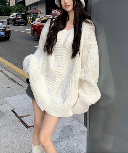 ケーブルニットルーズフィットカーディガン（カーディガン/ボレロ）｜AMAJI（アマジ）