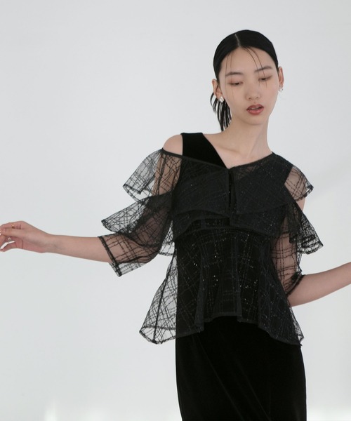 Leja（レジャ）の「【LEJA】2WAYフリルチェックスパンコールベロ