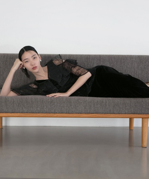 Leja（レジャ）の「【LEJA】2WAYフリルチェックスパンコールベロ