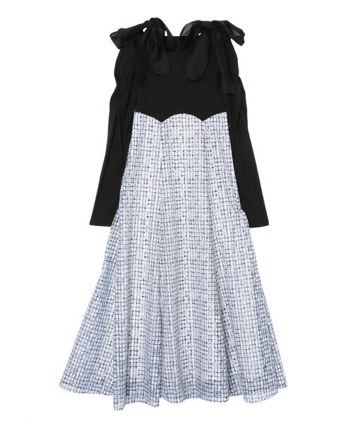 CALNAMUR（カルナムール）の「CHECK RACE DOCKING OP/チェックレースドッキングワンピース（ワンピース・レディース・ブラック/オフホワイト・SMALL/MEDIUM）」の2枚目の写真