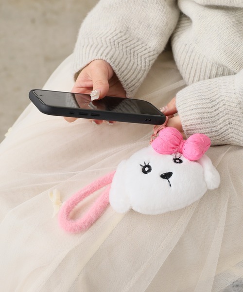 5COLOR】リボン付きもこもこワンちゃんぬいぐるみ スマホストラップ