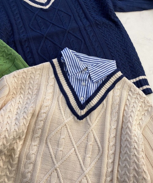 AS KNOW AS plus（アズノゥアズプラス）の「●チルデンニット 重ね着風 ドッキングプルオーバー（ニット/セーター・レディース・グリーン系/アイボリー系/ネイビー系・FREE）」の20枚目の写真