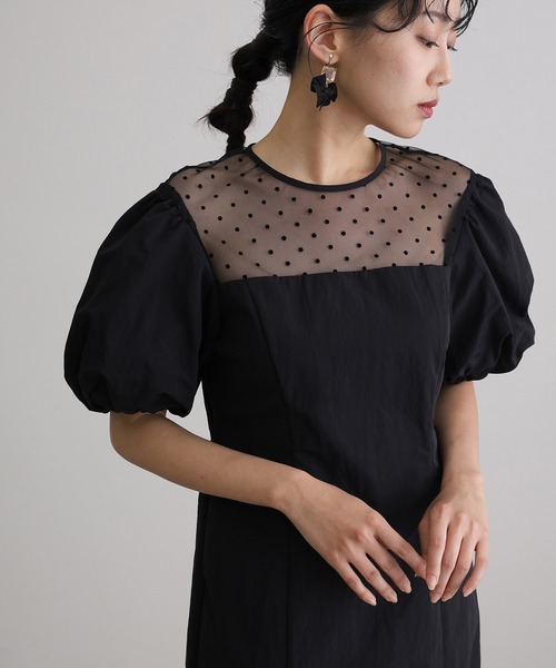 atlo（アトロ）の「ミモレ丈&袖あり フォーマル ドット チュール お呼ばれ 結婚式 パーティー ドレス オケージョンドレス 同窓会 二次会 成人式 謝恩会 20代 30代（ドレス・レディース・ベージュ/グリーン/ブラック・M）」の12枚目の写真