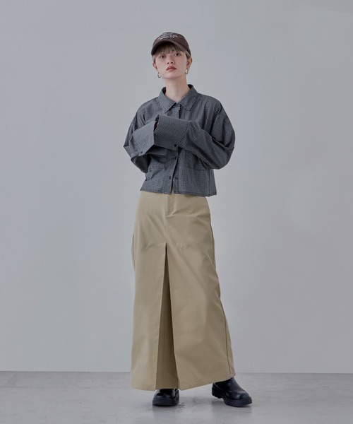 ブラウス シャツ ビッグカフスチェックシャツ レディース ビッグカフスクロップドチェックシャツ（シャツ/ブラウス