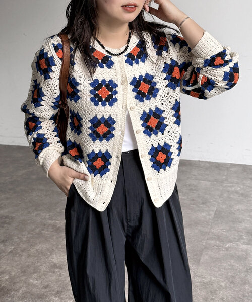 CPCM（シーピーシーエム）の「クロシェ風カーディガン（カーディガン/ボレロ・レディース・アイボリー/ブラック/グリーン/レッド・FREE）」の6枚目の写真