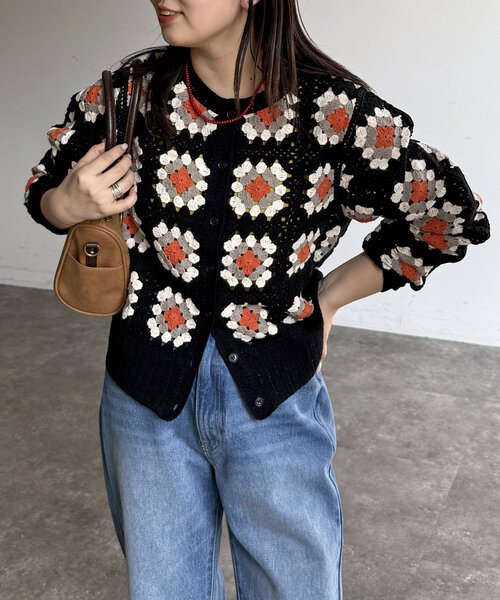 CPCM（シーピーシーエム）の「クロシェ風カーディガン（カーディガン/ボレロ・レディース・アイボリー/ブラック/グリーン/レッド・FREE）」の9枚目の写真