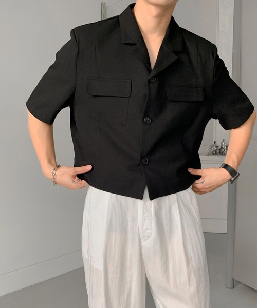 ASCLO（エジュクロ）の「【UNISEX】ASCLO／リネンクロップドジャケット（テーラードジャケット・レディース・ブラック/カーキ・FREE）」の2枚目の写真