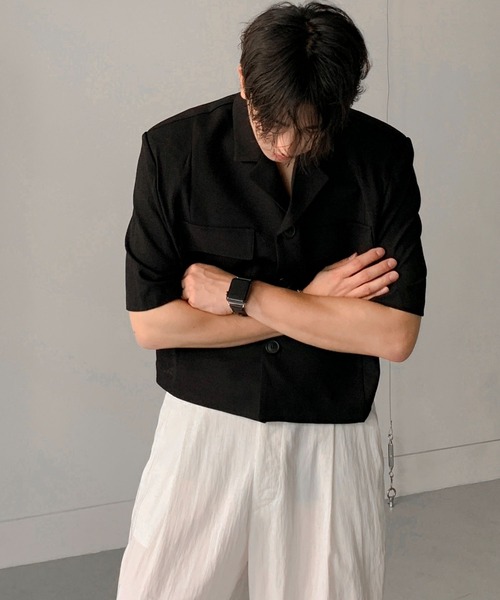 ASCLO（エジュクロ）の「【UNISEX】ASCLO／リネンクロップドジャケット（テーラードジャケット・レディース・ブラック/カーキ・FREE）」の19枚目の写真